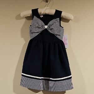 Bonnie Jean Classic Navy Dress with Stripes